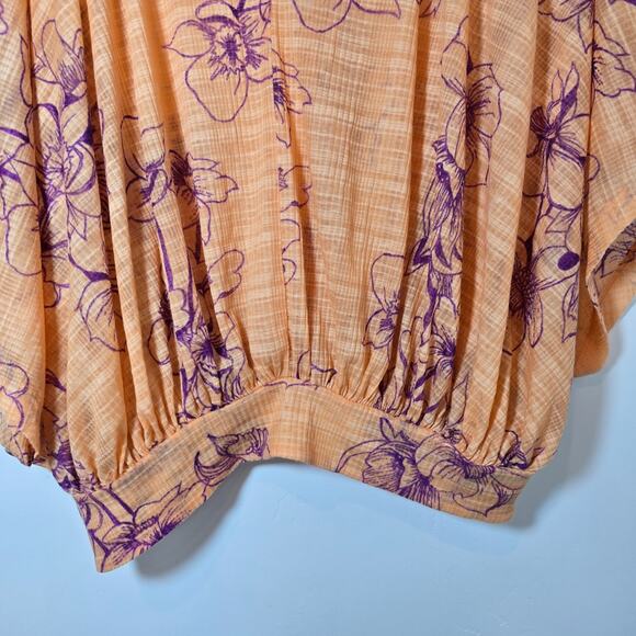 Free People One Dance Coral Floral Bohemian Crop Top Deep V Size L - Picture 7 of 9
